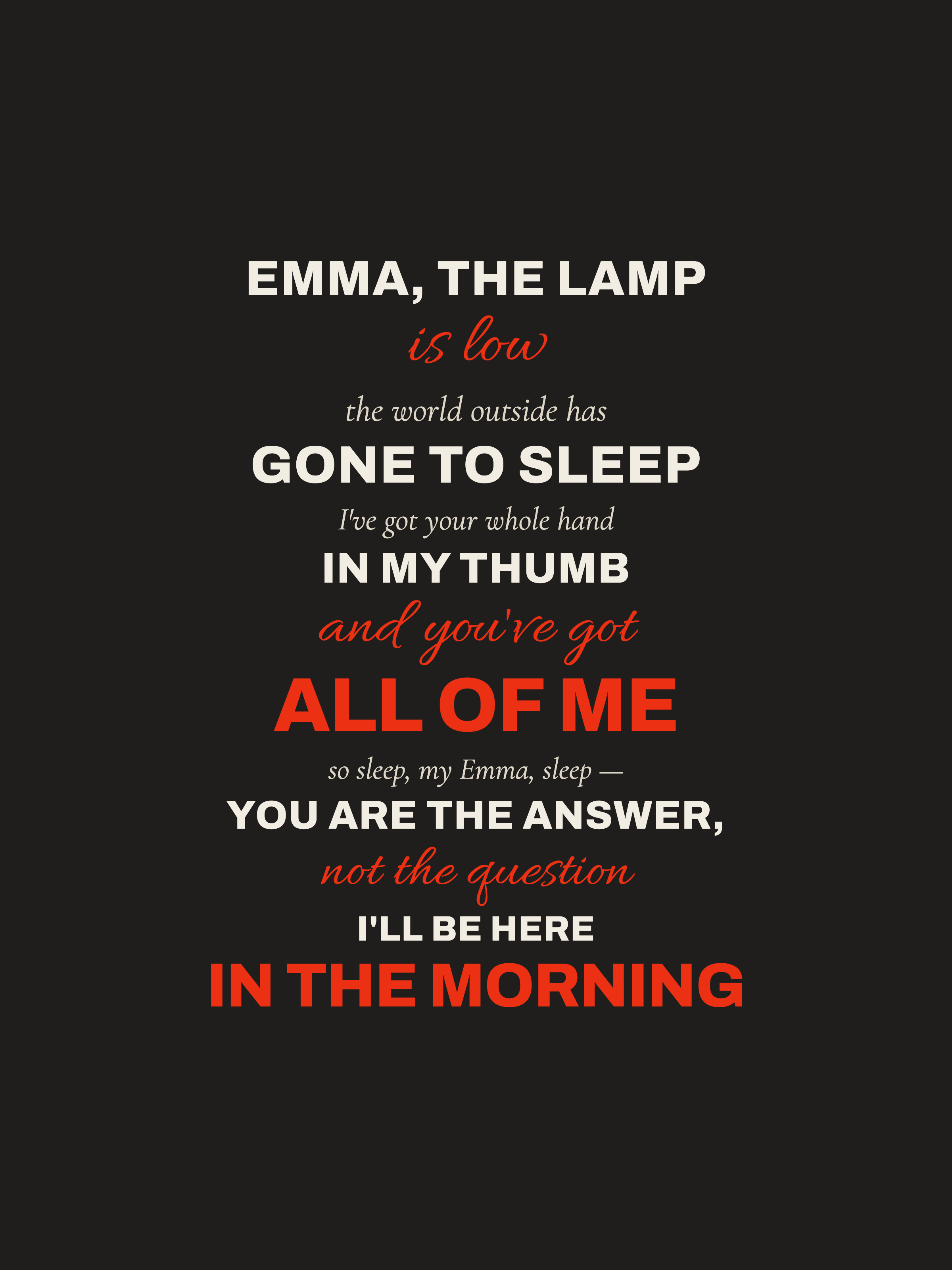The lyric print, word-art style